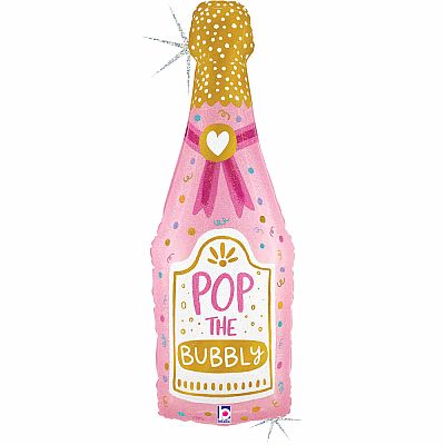 Fóliový balonek Láhev šampaňského růžová Pop the Bubbly 94 cm