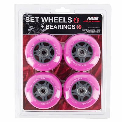 PU kolieska s ložiskami NILS EXTREME 76x24mm ABEC 7 ružové