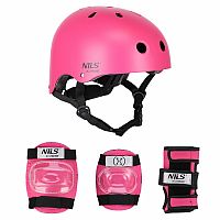 Kask z ochraniaczami NILS Extreme MR290+H230 różowy