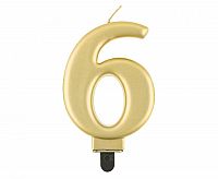Sviečka narodeninová číslica 6 metalická zlatá