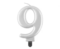 Sviečka narodeninová číslica 9 metalická strieborná