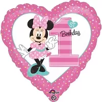 Foliový balonek srdce 1st birthday Minnie 45 cm