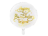 Fóliový balónik Happy Birthday - Biely so zlatým nápisom