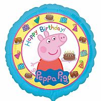 Foliový balónik Prasiatko Peppa Happy Birthday modrý - 43 cm