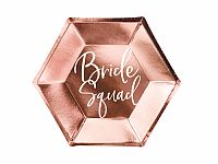 Papierové taniere metalické rose gold - Bride Squad 23 cm - 6 ks