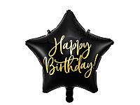 Fóliový balónik Happy Birthday - Čierna Hviezda 40 cm