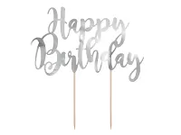 Dekorácia na tortu nápis Happy Birthday - strieborné 22 cm