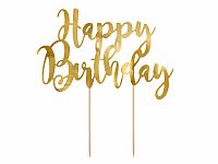 Dekorácia na tortu nápis Happy Birthday 22 cm - Zlatý