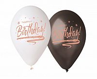 Latexové balóniky biela-čierna Happy Birthday - 33 cm - 5 ks