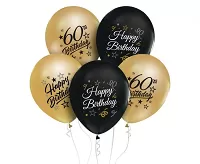 Latexové balonky metalické Happy Birthday s číslem 60 - 5 ks