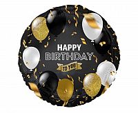 Fóliový balónik okrúhly čierny Happy Birthday To You 45 cm