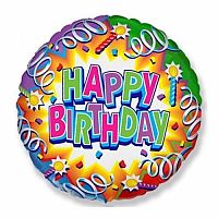 Foliový balónik Happy Birthday serpentíny 45cm - Nebalený