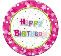 Papierové tanieriky "Happy Birthday" ružové 18cm 6ks