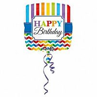 Fóliový balónik vlnky a prúžky Happy Birthday 43 cm