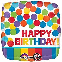 Fóliový balónik s bodkami a prúžkami Happy Birthday 43 cm