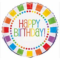 Fóliový balónik prúžky a bodky Happy Birthday 46 cm