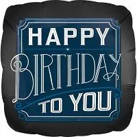 Fóliový balónik štvorec čierny Happy birthday 43 cm