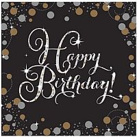 Papierové párty obrúsky Luxus Gold Happy Birthday 16 ks