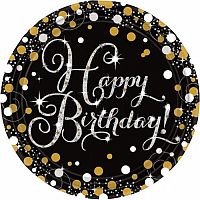 Papierové taniere Luxus Gold Happy Birthday 23 cm - 8 ks
