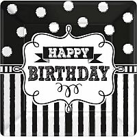 Papierové taniere Retro party Happy Birthday 25 cm - 8 ks
