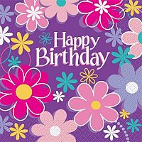 Papierové párty obrúsky Kvety Happy Birthday 16 ks