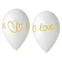 Svadobné balóniky biele s potlačou srdca a Love 33 cm - 6 ks