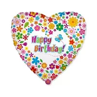 Fóliový balónik srdca s kvietkami Happy Birthday 46 cm - Nebalený
