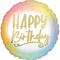 Fóliový balónik ombre - zlatý nápis Happy Birthday 45 cm