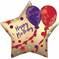 Fóliový balónik saténová hviezda s balónikmi Happy Birthday 71 cm
