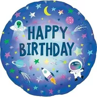 Fóliový balónik holografický Space Happy Birthday 43 cm