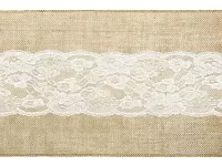 Jutová šerpa přírodní s květinovou krajkou  28 x 275 cm