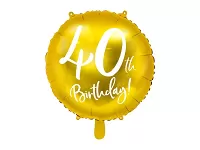 Fóliový balónik zlatý - 40th Birthday - 45 cm