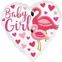 Fóliový balónik srdca Plameniak - baby girl 45 cm