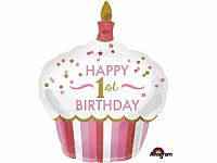 Fóliový balónik Cupcake - 1.narodeniny ružový 73 x 91cm