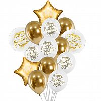 Balónový buket Happy Birthday Gold - 14 ks