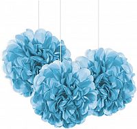 Dekorační závěsné pom pomy pudrově modré 3ks, 23cm