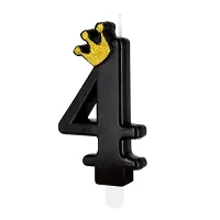 Dortová svíčka číslo 4 - černá s korunkou 8,8 cm