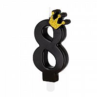 Dortová svíčka číslo 8 - černá s korunkou 8,8 cm