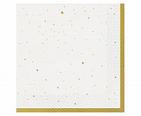 Papírové ubrousky bílé s tečkami zlaté 20 ks - 33 x 33 cm