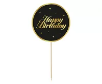Zápich na dort kulatý - Happy birthday černý