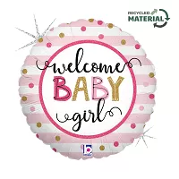 Fóliový balónik kruh Welcome Baby Girl 46 cm