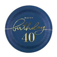 Papírové talíře 40. narozeniny 15 cm - Royal blue 6 ks