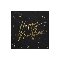 Papierové obrúsky LUX čierne s nápisom Happy New Year 20 ks - Hviezdy