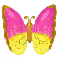 Fóliový balónik motýľ ružovo-žltý 63 ​​x 63 cm
