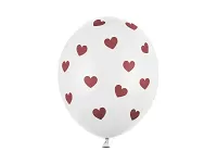 Latexové balóniky biele s červenými srdiečkami 30cm - 6 ks