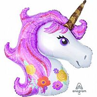 Fóliový balónik Jednorožec hlava trblietavá 83 x 73 cm