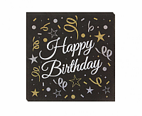 Papírové party ubrousky Golden Silver Happy Birthday 20 ks