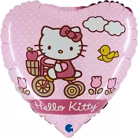 Foliový balonek srdce - Hello Kitty na kole 46cm