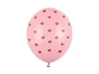 Latexové balonky růžové s rudými srdíčky 30cm - 6 ks