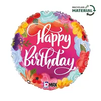 Fóliový balónik kruh Happy Birthday kvety 46 cm
